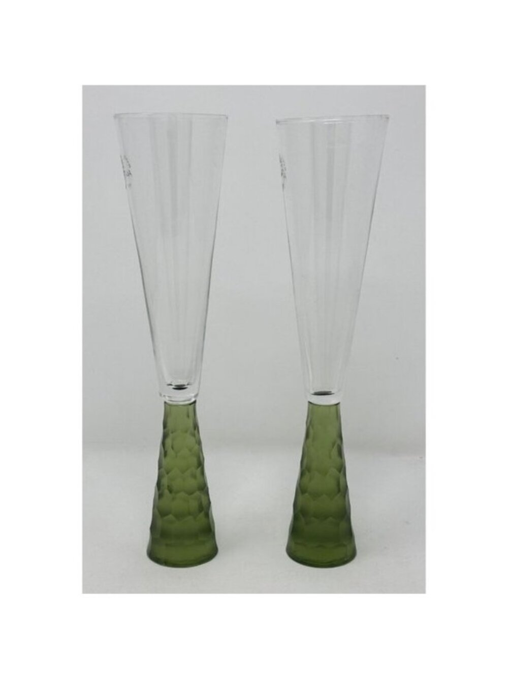 ARTLAND PRESCOTT Crystal Champagne Flutes Handblown Honeycomb GREEN Set of 2 - Picture 2 of 11